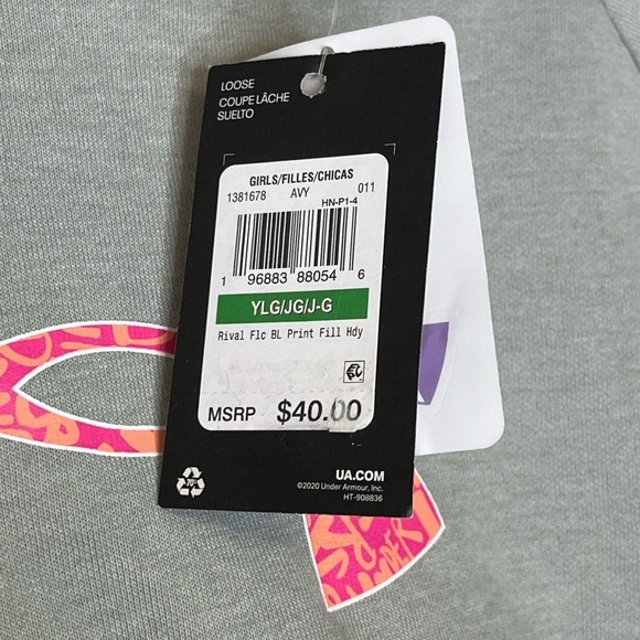 🆕 Youth Girls Large Under Armour Logo Hoodie Grey/Pink Fast Shipping - Picture 3 of 5